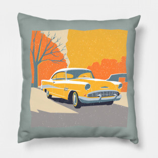 Retro Vintage Car - Vibrant Risograph Design Pillow