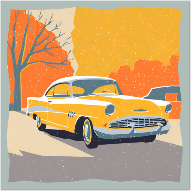Retro Vintage Car - Vibrant Risograph Design Wall Art by TuncGK