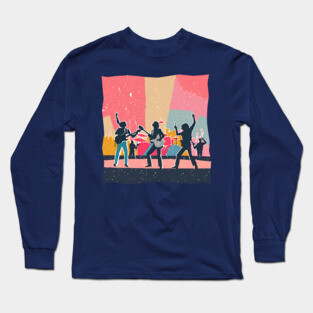 Retro Rock Band Risograph Design - Bold Music Art Long Sleeve T-Shirt