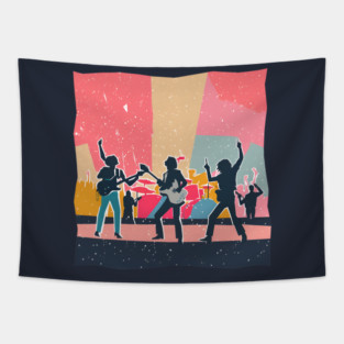 Retro Rock Band Risograph Design - Bold Music Art Tapestry
