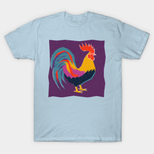Vibrant Rooster Risograph Art - Farmhouse Decor T-Shirt