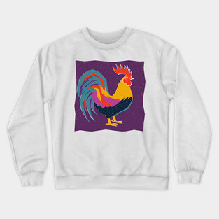 Vibrant Rooster Risograph Art - Farmhouse Decor Crewneck Sweatshirt