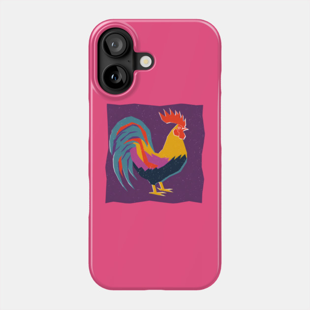 Vibrant Rooster Risograph Art - Farmhouse Decor Phone Case by TuncGK