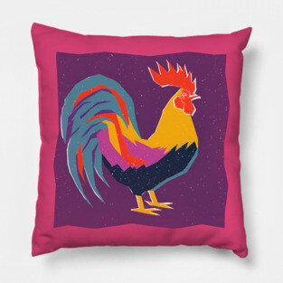Vibrant Rooster Risograph Art - Farmhouse Decor Pillow