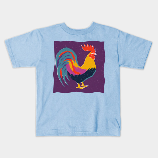 Vibrant Rooster Risograph Art - Farmhouse Decor Kids T-Shirt by TuncGK