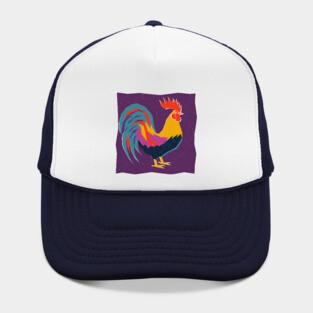 Vibrant Rooster Risograph Art - Farmhouse Decor Hat