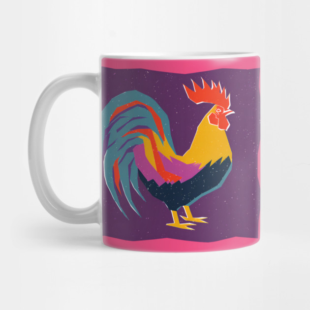Vibrant Rooster Risograph Art - Farmhouse Decor by TuncGK