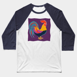 Vibrant Rooster Risograph Art - Farmhouse Decor Baseball T-Shirt