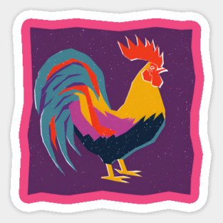 Vibrant Rooster Risograph Art - Farmhouse Decor Magnet