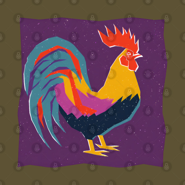 Vibrant Rooster Risograph Art - Farmhouse Decor by TuncGK