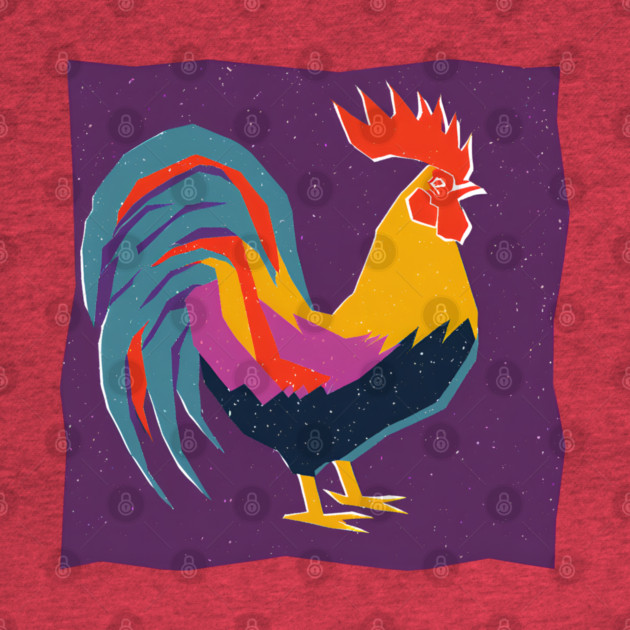 Vibrant Rooster Risograph Art - Farmhouse Decor by TuncGK