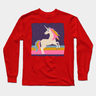 Magical Unicorn in Colorful Risograph Style Long Sleeve T-Shirt