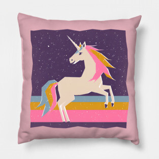 Magical Unicorn in Colorful Risograph Style Pillow
