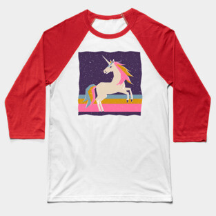 Magical Unicorn in Colorful Risograph Style Baseball T-Shirt