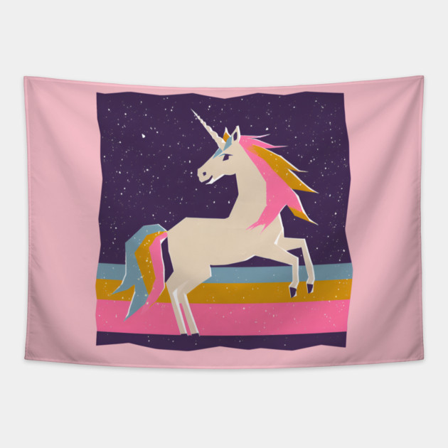Magical Unicorn in Colorful Risograph Style Tapestry by TuncGK