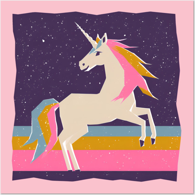 Magical Unicorn in Colorful Risograph Style Wall Art by TuncGK