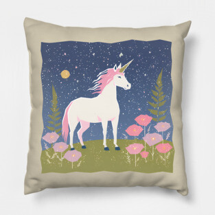 Enchanted Unicorn - Vibrant Fantasy Risograph Art Pillow