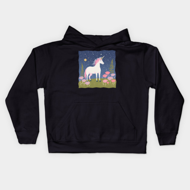 Enchanted Unicorn - Vibrant Fantasy Risograph Art Kids Hoodie by TuncGK