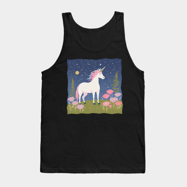 Enchanted Unicorn - Vibrant Fantasy Risograph Art Tank Top by TuncGK