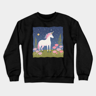 Enchanted Unicorn - Vibrant Fantasy Risograph Art Crewneck Sweatshirt