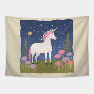 Enchanted Unicorn - Vibrant Fantasy Risograph Art Tapestry