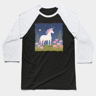 Enchanted Unicorn - Vibrant Fantasy Risograph Art Baseball T-Shirt