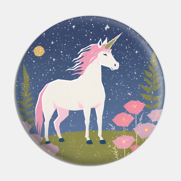 Enchanted Unicorn - Vibrant Fantasy Risograph Art Pin by TuncGK