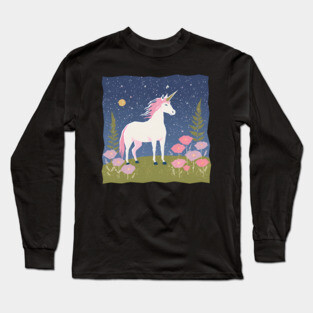 Enchanted Unicorn - Vibrant Fantasy Risograph Art Long Sleeve T-Shirt