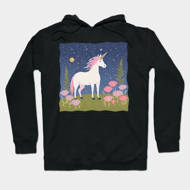 Enchanted Unicorn - Vibrant Fantasy Risograph Art Hoodie by TuncGK