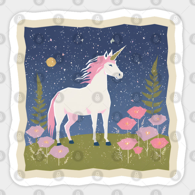 Enchanted Unicorn - Vibrant Fantasy Risograph Art Sticker by TuncGK
