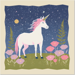 Enchanted Unicorn - Vibrant Fantasy Risograph Art Posters and Art