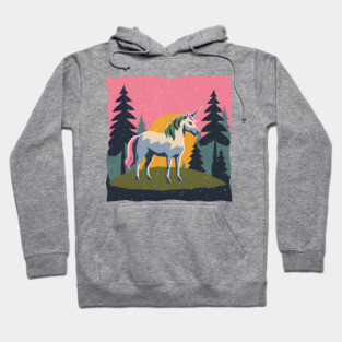 Mystical Unicorn in the Forest - Bold Risograph Print Hoodie
