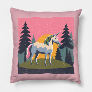 Mystical Unicorn in the Forest - Bold Risograph Print Pillow