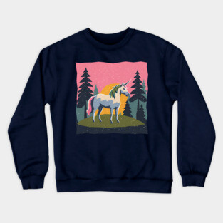 Mystical Unicorn in the Forest - Bold Risograph Print Crewneck Sweatshirt