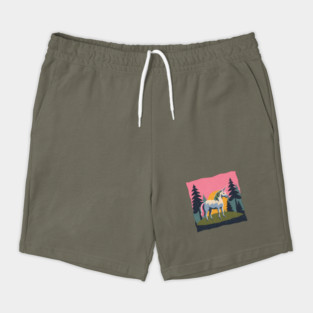 Mystical Unicorn in the Forest - Bold Risograph Print Shorts