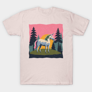 Mystical Unicorn in the Forest - Bold Risograph Print T-Shirt