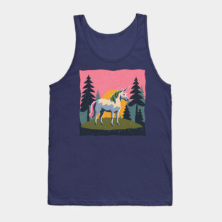 Mystical Unicorn in the Forest - Bold Risograph Print Tank Top