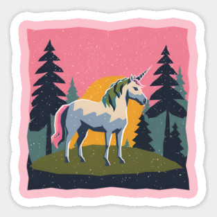 Mystical Unicorn in the Forest - Bold Risograph Print Magnet