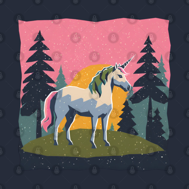 Mystical Unicorn in the Forest - Bold Risograph Print by TuncGK