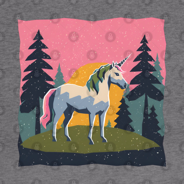 Mystical Unicorn in the Forest - Bold Risograph Print by TuncGK