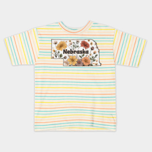 Nebraska Flowers Map Kids T-Shirt