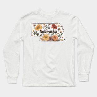 Nebraska Flowers Map Long Sleeve T-Shirt