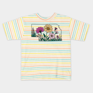 Nebraska Flowers - Nebraska Flowers Map Kids T-Shirt