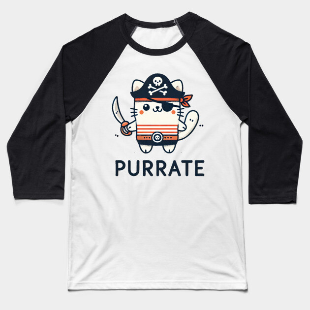Purrate Baseball T-Shirt by Demian Stipatio