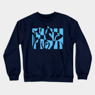Fish-Themed Wavy Text Design Crewneck Sweatshirt