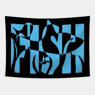 Fish-Themed Wavy Text Design Tapestry