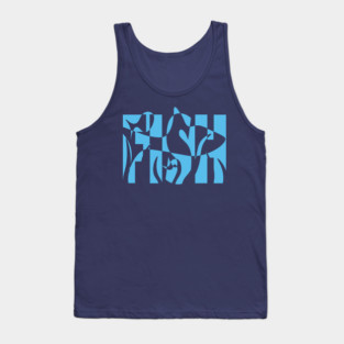 Fish-Themed Wavy Text Design Tank Top