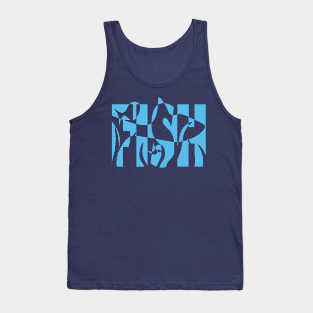 Fish-Themed Wavy Text Design Tank Top by TuncGK