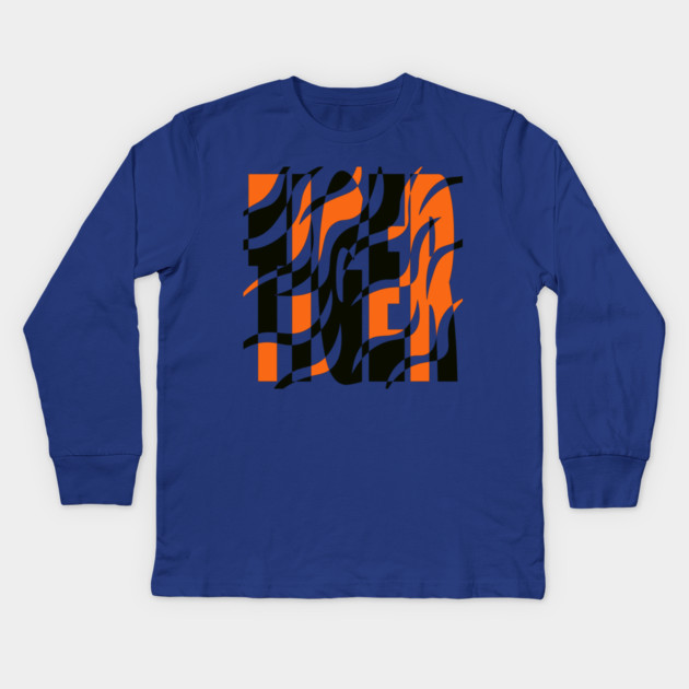 Tiger - King of the Jungle - Retro Stripes Kids Long Sleeve T-Shirt by TuncGK