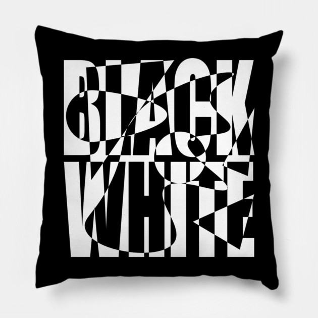 Retro Black and White Checkerboard Text Art Pillow by TuncGK